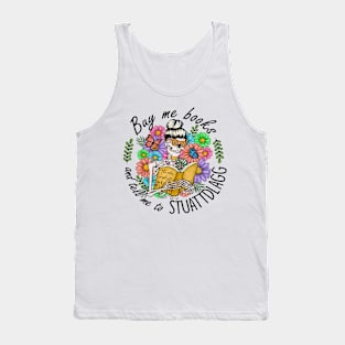 Buy Me Books,Funny Book Lover, Floral Skull Reading Quote, , Unique Bookish Gift, Tank Top